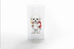 Cute White Puppy with Backpack and Pencil Watercolor PNG Product Image 3