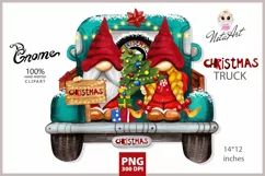 Christmas Blue Truck, Christmas gnomes, car with Christmas Product Image 1