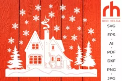 Christmas House SVG, Winter Scene Cut File, Winter Facade Product Image 3