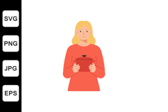 Woman holding tablet in minimal design style, showcasing eng Product Image 1