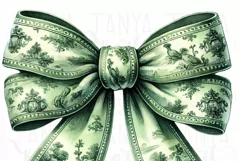 Green Coquette Bow PNG | Grandmillennial Watercolor & Toile Product Image 3