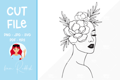 Woman portrait with flowers silhouette,cut file, T-shirt SVG Product Image 1
