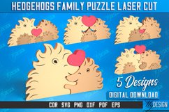 Hedgehogs Family Puzzle Laser Cut Bundle | Family Puzzle SVG Product Image 1