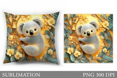 Cute Koala Pillow Design. Koala Flowers Pillow Sublimation Product Image 1