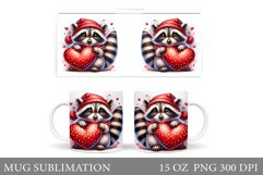 Valentines Raccoon Mug Sublimation. Valentines Mug Design Product Image 1