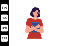 Woman holding a book with a thoughtful expression in flat ve Product Image 1
