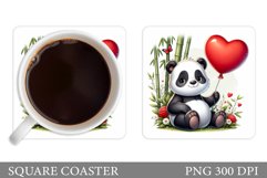 Cute Panda Coaster Sublimation. Valentines Panda Coaster Product Image 1