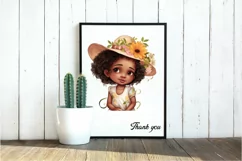 Cute Afro Black Girl clipart, Black Floral Girl clipart Product Image 10