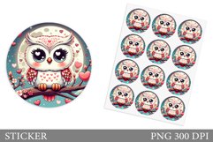 Cute Owl Sticker Design. Valentines Owl Sticker Printable Product Image 1