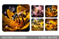 3D Bee Square Coaster. Bee Square Coaster Sublimation Product Image 1