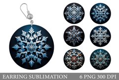 3D Snowflakes Round Earring. Snowflakes Earring Sublimation Product Image 1