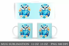 Blue Owl Mug Wrap Design. Owl and flowers Sublimation Product Image 1
