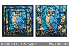 Owl Stained Glass Card. Stained Glass Owl Card Printable Product Image 1