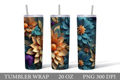 3D Flowers Tumbler Sublimation. Flowers Tumbler Wrap Design Product Image 1