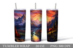 Mountains Tumbler Wrap Sublimation. Sunset Tumbler Design Product Image 1