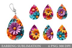 3D Flowers Teardrop Earring. 3D Flowers Earring Sublimation Product Image 1