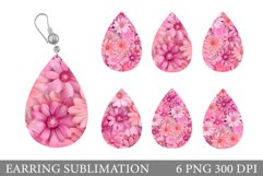 3D Flowers Teardrop Earring. Pink Flowers Earring Design Product Image 1