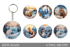 Animals Round Keychain. Animals Winter Keychain Sublimation Product Image 1