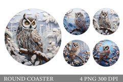 Owl Round Coaster Design. Owl In Winter Landscape Coaster Product Image 1