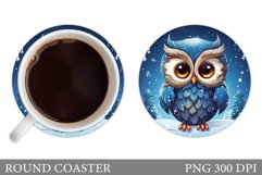 Winter Owl Coaster Sublimation. Cute Owl Coaster Design Product Image 1