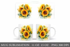 Sunflower Mug Wrap Design. Sunflower Watercolor Mug Wrap Product Image 1