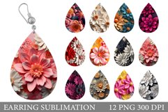 3D Flowers Earring Sublimation. Flowers Teardrop Earring Product Image 1