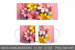 3D Flowers Mug Wrap Design. 3D Paper Flowers Mug Sublimation Product Image 1