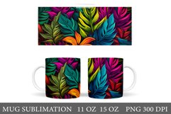 3D Tropical Leaves Mug Wrap. Tropical Leaves Mug Sublimation Product Image 1
