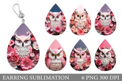 3D Owl Teardrop Earring. Paper Owl Earring Sublimation Product Image 1