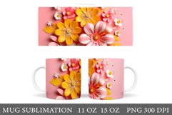3D Flowers Mug Sublimation. Paper Flowers Mug Wrap Design Product Image 1