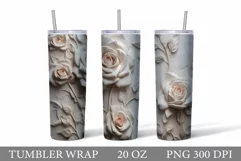 3D Rose Plaster Tumbler Sublimation. 3D Flowers Tumbler Wrap Product Image 1