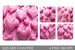3D Hearts Coaster Sublimation. Valentines Coaster Design Product Image 1