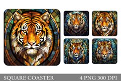 Tiger Square Coaster Design. Stained Glass Tiger Coaster Product Image 1