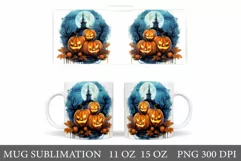 Scary Pumpkin Mug Wrap. Halloween Pumpkin Mug Sublimation Product Image 1