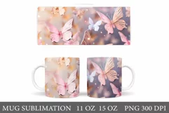 3D Butterflies Mug Sublimation. 3D Butterflies Mug Design Product Image 1