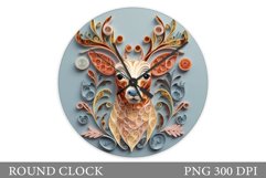 Reindeer Round Clock Sublimation. Deer Quilling Round Clock Product Image 1