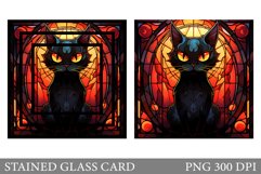 Stained Glass Black Cat Card. Stained Glass Halloween Card Product Image 1