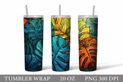 Stained Glass Monstera Tumbler. Stained Glass Leaves Tumbler Product Image 1