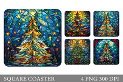 Stained Glass Christmas Tree Square Coaster Sublimation Product Image 1
