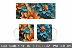 3D Flowers Mug Wrap. Gold Flowers Mug Wrap Sublimation Product Image 1