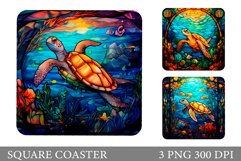 Stained Glass Turtle Square Coaster. Turtle Sublimation Product Image 1