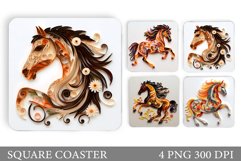 Quilling Horse Square Coaster. Quilling Horse Sublimation Product Image 1