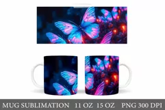 3D Neon Butterflies Mug Wrap. 3D Butterfly Mug Wrap Product Image 1