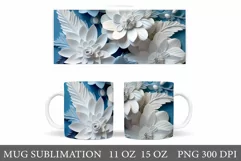 3D Flowers Mug Wrap. 3D Blue and White Flowers Mug Product Image 1