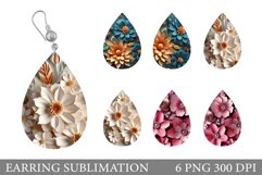 Paper Flowers Teardrop Earring. 3D Flowers Earring Design Product Image 1