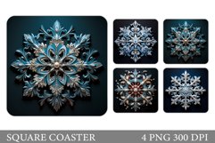 Snowflake Square Coaster. Snowflake Coaster Sublimation Product Image 1
