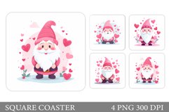 Valentines Gnome Coaster. Valentines Coaster Sublimation Product Image 1