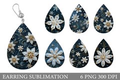 Snowflakes Teardrop Earring. Flowers Earring Sublimation Product Image 1