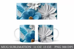 3D Blue and White Flowers Mug. 3D Flowers Mug Wrap Design Product Image 2