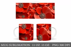 3D Flowers Mug Wrap Sublimation. Red Flowers Mug Wrap Design Product Image 2